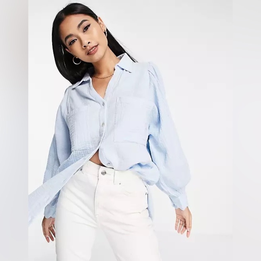 Topshop Baby Blue Gauze Shirt